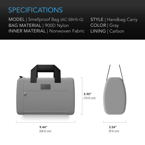 Smell Proof Handbag, Grey, With 900D Nylon Fabric And Carbon Filter Lining