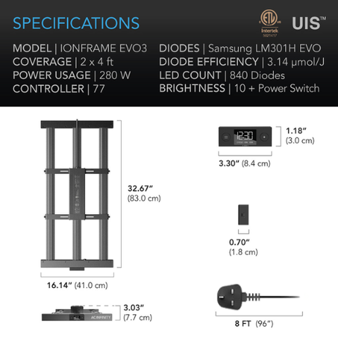 IONFRAME EVO3, Samsung LM301H EVO Commercial LED Grow Light, 280W, 2X4 FT