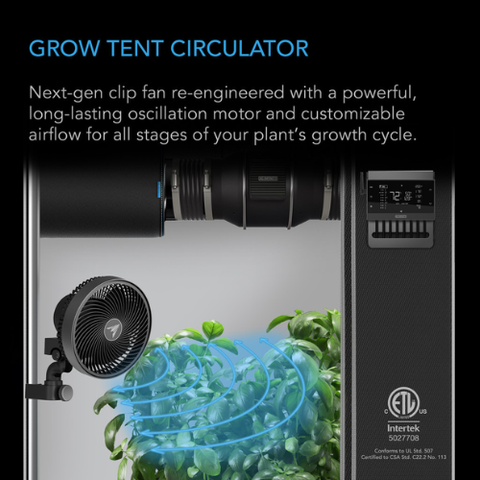 Cloudray S9, Gen 2 Grow Tent Clip Fan 9” With Long-Life Ec Motor, 10-Level Dynamic Wind Modes & Fan Speeds, 10-Level Auto Oscillation
