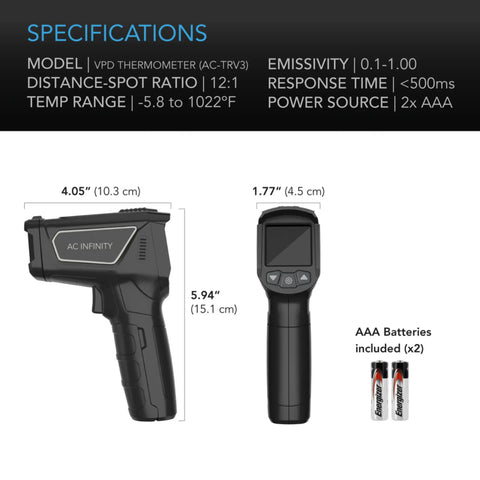 VPD Thermometer, Handheld Environmental Monitor, Captures Leaf VPD and Temperature AC INFINITY