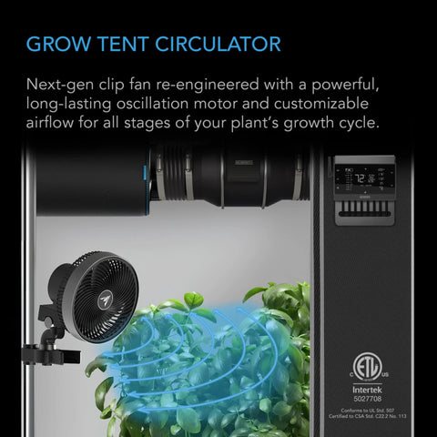 Cloudray S9 2-Pack, Gen 2 Grow Tent Clip Fan 9” With Long-Life Ec Motor, 10-Level Dynamic Wind Modes & Fan Speeds, 10-Level Auto Oscillation