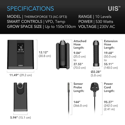 Thermoforge T3, Environmental Plant Heater, Smart Vpd Controls, True 10 Heat Levels, Tubing Extends Into Grow Tent