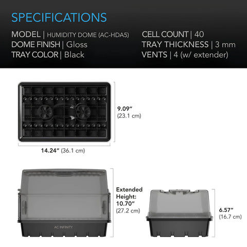 Humidity Dome, Propagation Kit With Height Extension, 5X8 Cell Tray