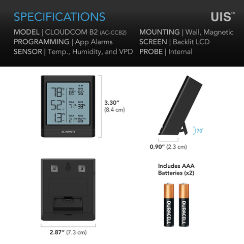 Cloudcom B2, Smart Thermo-Hygrometer With Data App, Integrated Sensor Probe