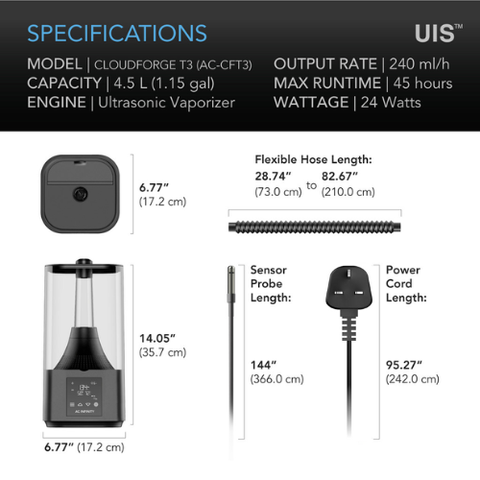 Cloudforge T3 Gen 2, Environmental Plant Humidifier, 4.5L, Smart Controls, Targeted Vaporizing