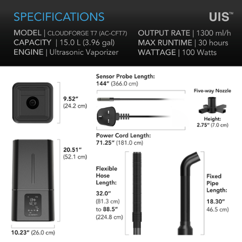 Cloudforge T7 Gen 2, Environmental Plant Humidifier, 15L, Smart Controls, Targeted Vaporizing
