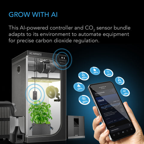 CONTROLLER AI+ with CO2 Sensor, AI-Powered Learning, CO2 Data Tracking for Optimized FAE, Temp, Humidity, and VPD Monitoring for Dynamic Level Adjusting Bluetooth & WiFi App
