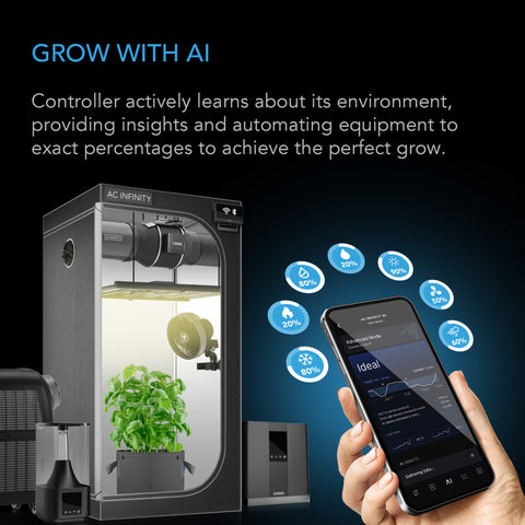CONTROLLER AI+ Environmental Controller, AI-Powered Learning and Dynamic Level Adjusting for UIS and Third-Party Devices, Dual-Zone VPD, Temperature and Humidity, Bluetooth + WiFi App