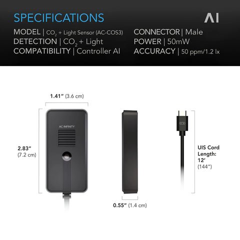 CO2 + Light Sensor for Controller AI+, CO2 Data Tracking, Optimized FAE, Day & Night Scheduling, Enables Equipment Control Programming