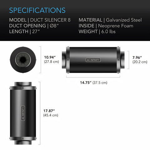 Ac Infinity, Inline Duct Fan Silencer, 8-Inch