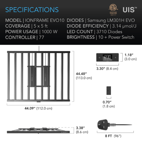 Ionframe EVO10, Samsung LM301H Evo Commercial Led Grow Light, 1000W, 5X5 Ft.