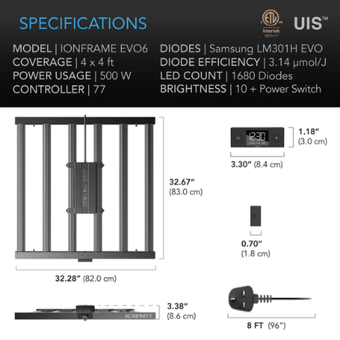 IONFRAME EVO6, Samsung LM301H EVO Commercial LED Grow Light, 500W, 4X4 FT