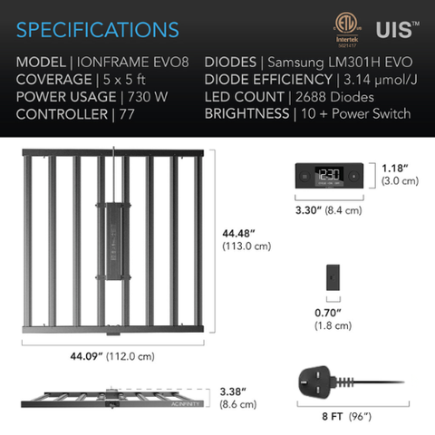 IONFRAME EVO8, Samsung LM301H EVO Commercial LED Grow Light, 730W, 5x5 FT