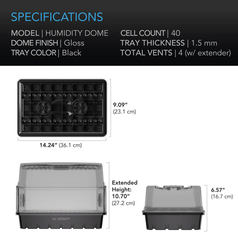 Humidity Dome, Propagation Kit With Height Extension, 5X8 Cell Tray