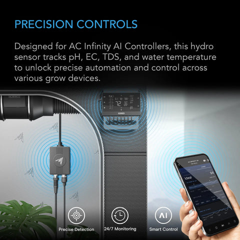Hydro Sensor for Controller AI+, Precise pH, EC, TDS and Water Temp Data Tracking, Enables Equipment Control Programming AC INFINITY