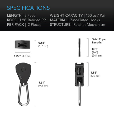 Heavy-Duty Adjustable Rope Clip Hanger, One Pair