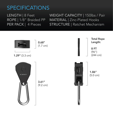 Heavy-Duty Adjustable Rope Clip Hanger, Two Pairs