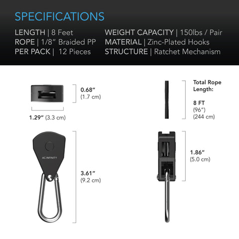 Heavy-Duty Adjustable Rope Clip Hanger, Six Pairs