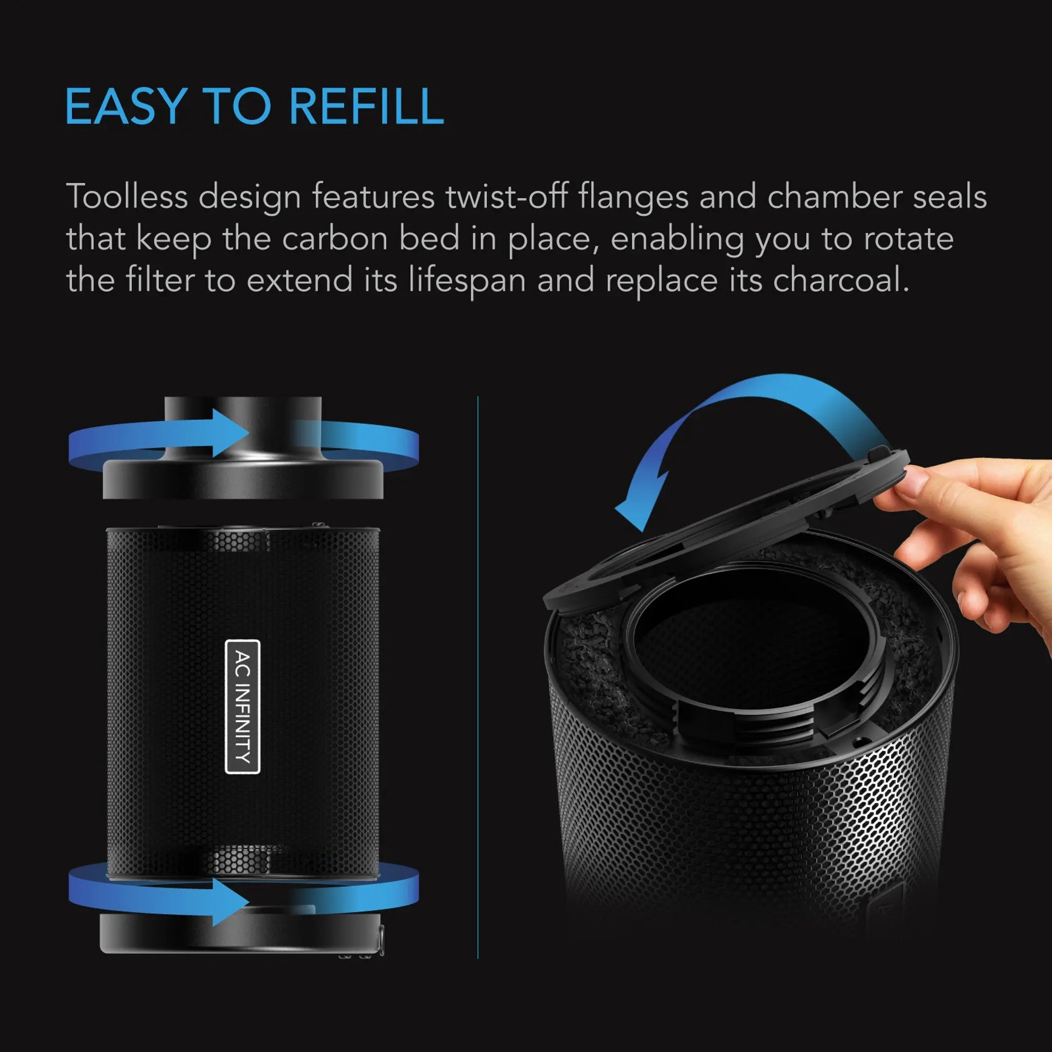 Refillable Carbon Filter Kit, With Charcoal Refill, 6-Inch – LED GROW ...