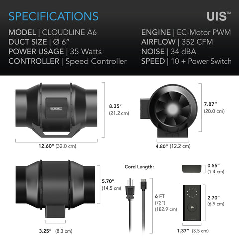 AC Infinity Cloudline A6 Lite EC Fan 6 Inch