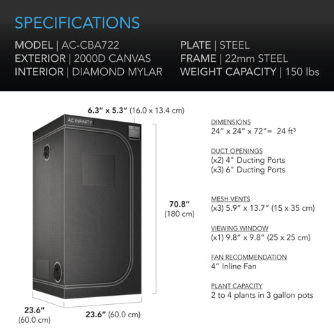 CLOUDLAB 722, Advance Grow Tent 2X2, 60 x 60 x 180cm 1 plant