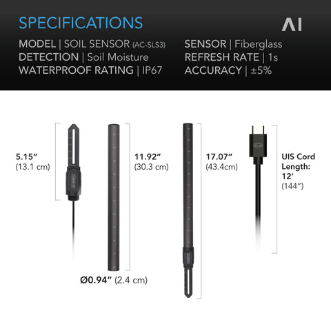 Soil Sensor Probe Exclusively for Controller AI+, Monitors Moisture and Saturation Levels, IP67-Water Resistant