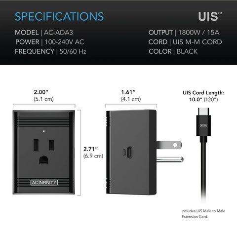 UIS Control Plug, for Outlet-Powered Equipment AC INFINITY
