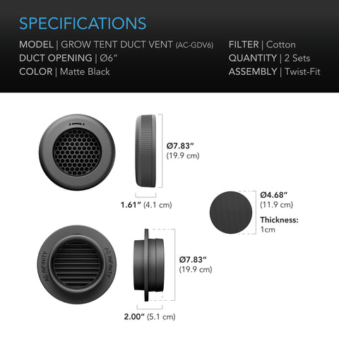 Grow Tent Duct Vent Attachment, 6-Inch 2 Pack, Light-Blocking & Dust-Resistant
