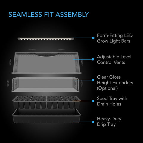 Humidity Dome, Germination Kit with LED Grow Light Bars, 6x12 Cell Tray