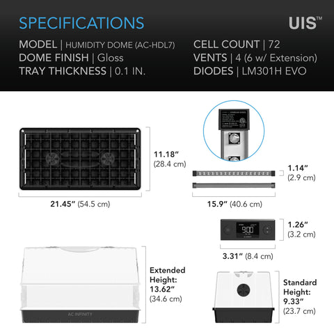 Humidity Dome, Germination Kit with LED Grow Light Bars, 6x12 Cell Tray