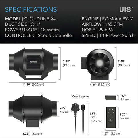 AC Infinity Cloudline A4 Lite EC Fan 4 Inch AC INFINITY