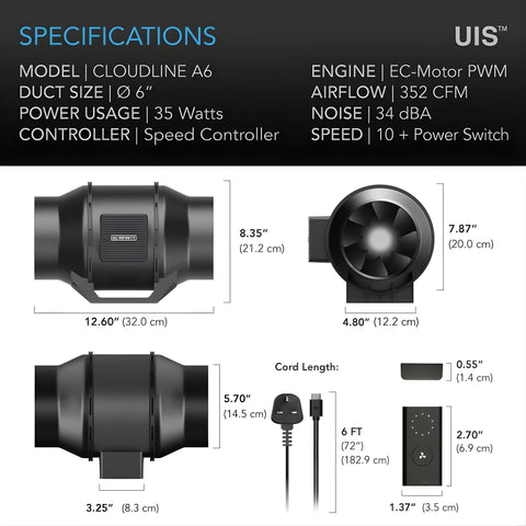 AC Infinity Cloudline A6 Lite EC Fan 6 Inch AC INFINITY