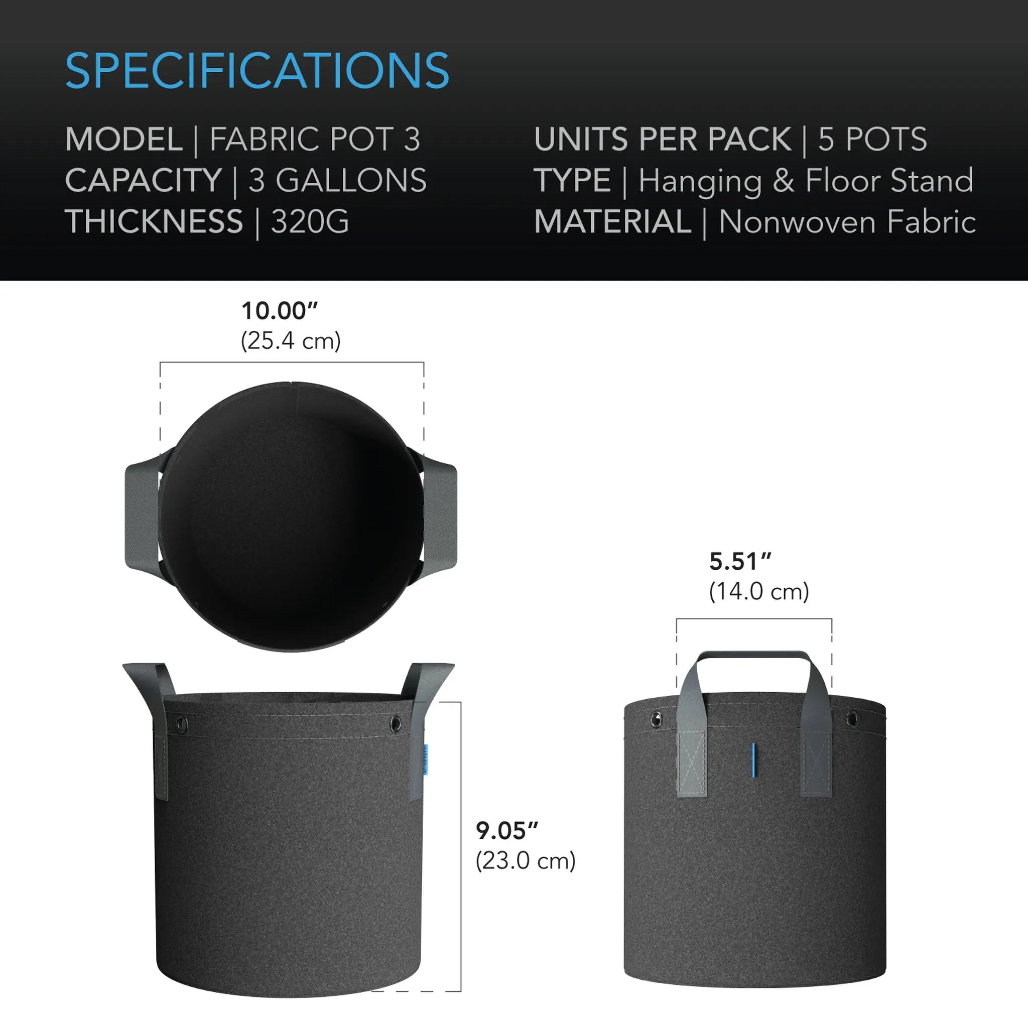 AC Infinity Heavy Duty Fabric Pots, 3 Gallon, 5 Pack – LED GROW SHOP UK