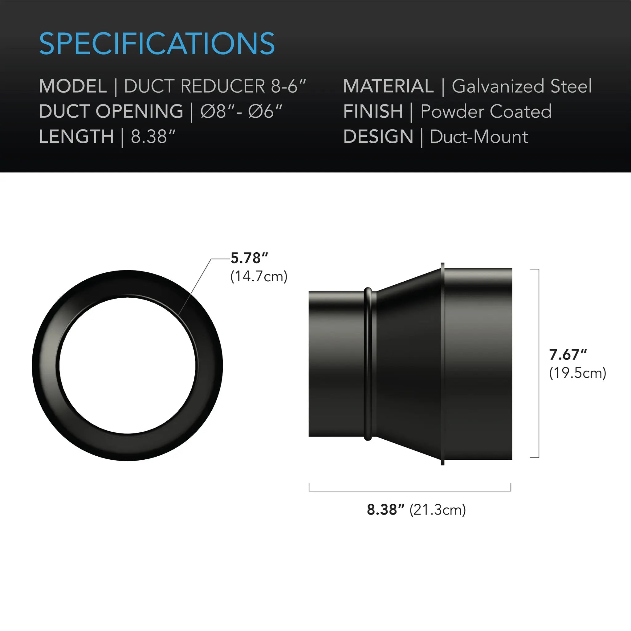 AC Infinity Duct Reducer, 8 to 6 Inch Adapter Cone – LED GROW SHOP UK