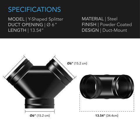 Steel 3-Way Duct Splitter, 6-Inch